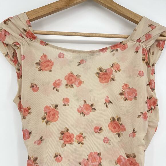 Rouje Paris| Iva Top Floral Mesh Surplice Faux Wrap Bodycon Romantic Blouse 40 8 - Picture 12 of 16